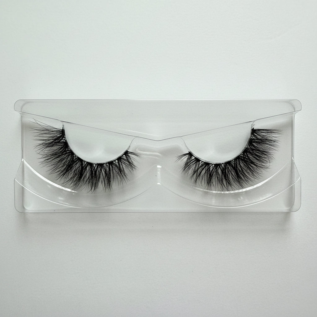 Pair of Fluffy Cat Eye Invisible Band False Eyelashes 25mm Strip Lashes Public Warning by Labo Glam