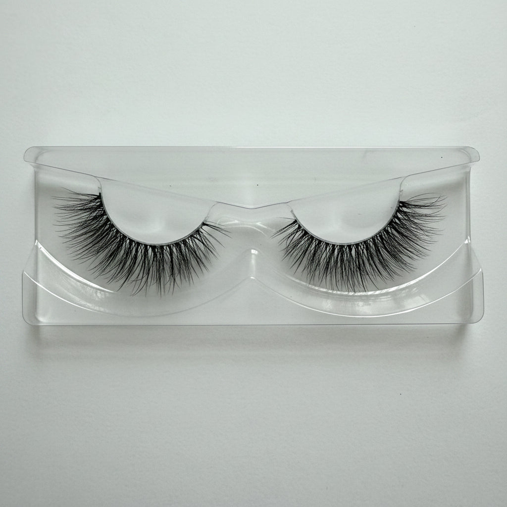 Pair of Natural Wispy Invisible Band False Eyelashes 25mm Strip Lashes Naked Crush by Labo Glam